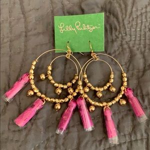 NWT Lilly Pulitzer Gold & Pink Tassel Earrings